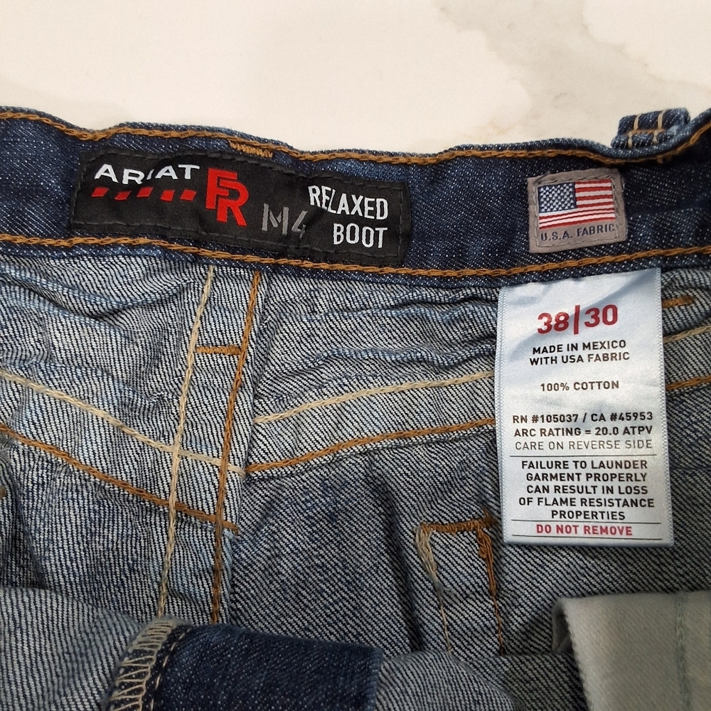 Ariat~M4 FR~Relaxed Bootcut~Mens Jean~Flame Resistant~Work Denim~Dark Blue~38x30 - Picture 4 of 11